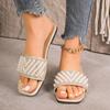 Chanclas de Perlas Estilo Chanel para Mujer Verano 2024 Nuevo Estilo Comercio Exterior Tallas Grandes Punta Cuadrada Suela Plana Sandalias y Chanclas de Exterior para Mujer