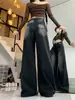 Jeans Anchos Retro Americano Negro y Gris para Mujer 2025 Otoño Talla Grande Cintura Alta Efecto Adelgazante Caída Larga Rectos
