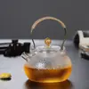 Olla Gruesa Estilo Japonés Directo con Patrón Martillado Grullas, Hervidor de Fuego, Tetera para Hervir Té, Incrustada con Flor de Ciruelo, Olla de Vidrio Resistente al Calor