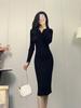 Roupas Femininas Elegantes de Alta Qualidade 2026 Novo Estilo Vestido de Tricô com Casaco, Vestido Suéter Preto Slim-Fit Estilo Francês