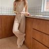 Conjunto de Pijama de Verano para Mujer, Moda, Suave, Cuello Redondo, Manga Corta, Pantalón Largo, Ropa de Casa Casual Perezosa, Delgada, Seda Helada