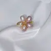 Anillo de Flor de Cinco Pétalos de Perla Tejida, Estilo Ins, Diseño Versátil y Único, Anillo de Perla Barroca