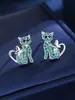 Brincos Exquisitos de Cobre em Formato de Gato com Zircônia para Mulheres, Brincos Modernos de Luxo Leve com Design de Nicho e Toque de Alto Padrão, Novos