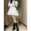 (Tecido Original + Forro) Saia Baby Doll Branca com Recortes e Babados Vestido Feminino para Pausa para o Chá Saia de Primeiro Amor Francês