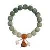 Pulsera de Cuentas Bodhi Natural con Degradado Verde, Colgante de Madera de Durazno Estilo Chino con Loto y Cuentas Cilíndricas, Cuentas Budistas de Oración de Círculo Único al por Mayor