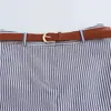 2025 Verano Nuevo Estilo Europeo y Americano Moda Femenina Pantalones Falda Rayados Casual Versátiles con Cinturón