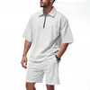 Estação Independente Transfronteiriça Verão Masculino Solto Lar Hip-hop Zíper POLO High Street Casual Manga Curta Shorts Conjunto de Duas Peças