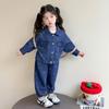 Conjunto de Menina para Comércio Exterior 2026 Novo Modelo Moda Coreana Infantil Conjunto de Duas Peças Colorido com Poá Jeans Estiloso para Crianças Pequenas Roupa de Primavera