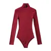 Body de ajuste ceñido, elástico, de cuello alto y manga larga para mujer, estilo europeo y americano, top camiseta básica de canalé de color liso, ajuste slim, versátil