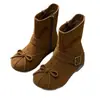 Botines Cortos de Moda con Lazo Estilo Retro para Mujer 2026 Otoño/Invierno Versión Coreana Punta Dividida Aumento Oculto de Altura Botas Martin Café
