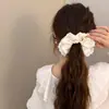 Novo Lenço Quadrado de Renda Floral Rosa Croissant com Laço Grande Elástico de Cabelo Estilo Coreano Feminino Corda de Cabelo Grande Acessórios de Cabelo Verão