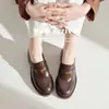 Mocasines de Cuero con Suela Gruesa y Hebilla Metálica Estilo Academia Británica 2026 Primavera Tacón Alto Grueso Punta Redonda Piel Genuina Zapatos Individuales de Corte Profundo para Mujer