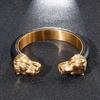 Tendência de moda europeia e americana estilo punk masculino joias de aço inoxidável aço titânio cabeça de lobo pulseira de couro aberta