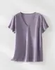 26ª Novedad de Verano Ropa para Mujer Fresca y Transpirable Sencilla Cuello en V Borde Enrollado Refrescante Transpirable Color de Baja Saturación Hombro Normal Manga Corta Camiseta