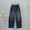 Jeans Acampanados de Alta Resistencia Estilo Americano con Pedrería y Bolsillos Grandes para Hombres y Mujeres, Corte Holgado con Patrón de Estrellas, Corte 3D, Pantalones Brillantes de Pierna Ancha