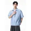 Camisa de Gasa de Burbujas con Diseño Falso de Dos Piezas de Manga Corta para Hombre, Marca de Moda, Capas Dopamina de Verano, Camisa Versátil Fresca y Casual