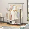 Perchero de ropa de doble poste, perchero con ruedas, almacenamiento portátil de ropa para dormitorio, sala de estar, tienda de ropa, negro