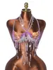 AYJ Chaleco de ropa para mujer transfronterizo europeo y americano moderno con cuello halter top corto sexy con cadena corporal de gemas coloridas cadena en el pecho Y2
