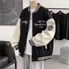 Chamarra de béisbol estilo americano para hombre, primavera y otoño, con bloques de color, moderna, holgada, casual, vintage, holgada, chamarra casual para pareja