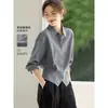 Elegante blusa de mujer estilo francés 2026 camisa de otoño para el trabajo con cintura entallada