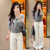 Top Casual de Renda com Cadarço Modelador Feminino Outono 2025 Novo Estilo Coreano Elegante Redutor de Idade Tricô de Manga Longa