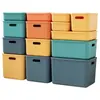 Caja de almacenamiento de plástico color Morandi caja de almacenamiento para armario ropa interior pantimedias caja de almacenamiento para snacks juguetes con tapa caja de almacenamiento
