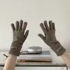 Guantes de cachemira tejidos otoño e invierno para mujer color liso etiquetado cálidos a prueba de frío muñequera dedos descubiertos guantes con pantalla táctil para dedos