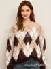 Suéter de Tricô Argyle de Natal para Mulheres, Novo Estilo Outono/Inverno 2026, Chic Preguiçoso, Toque de Luxo, Caimento Solto, Peça de Tricô Versátil