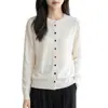 Chaqueta Corta de Punto de Botones Multicolor para Mujer, Nueva Versátil Otoño 2026 Cuello Redondo Cardigan Sintético, Top Versátil Gris