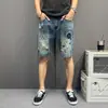 Shorts de mezclilla retro americanos para hombre, nuevo estilo de verano, corte holgado, lavado pesado, pantalones casuales de retazos de longitud media, modernos