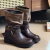 Hebilla de cinturón retro estilo europeo y americano, botas vaqueras, botas plisadas de plataforma, botas altas de montar para mujer, nuevo modelo 2026 botas largas hasta la rodilla