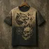 Camiseta Masculina Redonda 2025 Europeia e Americana Amazon Tough Guy Tendência Moda Escura Estampada Manga Curta Atacado