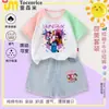 Conjunto de Camiseta de Manga Corta con Bloques de Color de Chica Bruja Kpop Girls, Nuevo Estilo de Verano para Niños Mayores, Conjunto de Verano con Shorts de Mezclilla