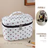 Bolsa de maquillaje de mano con compartimentos, diseño de lunares perlados estilo coreano para mujer, alto valor estético, portátil, gran capacidad para cosméticos y artículos de tocador