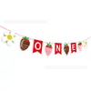 Ba289 Bandera de Letras Feliz Cumpleaños Fruta Fresa Rosa Fiesta de Fresas Color Fiesta Banner