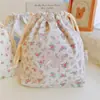 Bolsa de Algodón Floral Pequeña con Cordón Gran Capacidad Bordada con Lazo Bolsa de Almacenamiento para Cosméticos Almacenamiento en Casa y Viaje
