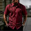 Camisa Masculina de Manga Curta Retro Europeia e Americana Moda Cruzada Camisa Jacquard Camisa de Manga Curta de Verão Casual Europeia e Americana Vazada