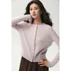 Início do outono, luxo leve, cardigã de cashmere delicado com bordado de lantejoulas para mulheres, gola redonda, acabamento em renda, peça de tricô externa macia e respirável