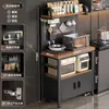 Rack de Cozinha Multifuncional Montado na Parede Buffet Integrado Forno de Micro-ondas Metal de Chão Armazenamento Armário à Prova de Pó