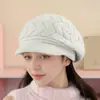 Conjunto de Chapéu Boina Versátil de Cor Sólida para Outono e Inverno, Moda Transfronteiriça, Chapéu de Lã Tricotado Espessado e Forrado com Fleece para Mulheres de Meia-Idade e Idosas