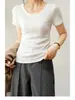 Camiseta de manga corta acanalada con cuello en U para mujer, nuevo estilo verano 2026, corte ajustado, diseño holgado, top versátil, camiseta básica