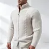 Cárdigan de punto con cremallera y cuello alto estilo americano para hombre, suéter grueso de punto trenzado retro con mangas raglán de ajuste holgado para otoño/invierno