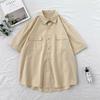 Camisa Masculina de Verão de Cor Sólida de Manga Curta Solta Japonesa Roupa de Trabalho Top de Manga Três Quartos Estilo Hong Kong Branco Camisa da Moda de Meia Manga