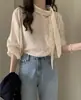 Tallas actualizadas después del envío: Colección de otoño nueva y chic coreana, camisa de manga larga de lunares estilo coreano con tiras fluidas, dulce y versátil para mujer