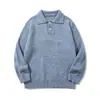 Suéter Rumen Meng Retro Japonês Pesado Simples Gola Polo para Homens e Mulheres Pulôver Solto Casal Versátil Tricô