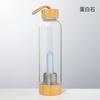Taza de Energía de Cristal Donghai Cristal Natural Pilar de Seis Puntas de Punta Única Cubierta de Bambú Vaso Botella Deportiva de Agua de Vidrio con Laca Taza de Té
