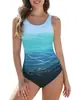Traje de baño para mujer 2025 Transfronterizo Nuevo Estampado Degradado Sexy Espalda Descubierta Cubre Vientre Traje de Baño Bikini Europeo y Americano