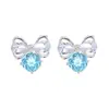 Brincos de Tarraxa em Prata S925 com Zircônia Super Brilhante em Formato de Laço, Corte Rosa, Personalizados, Pequenos, Doces, Delicados, Estilo Suave, Brinco Feminino