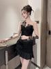 2026 Nova Moda Outono Feminino Estilo Puro Desejo Sexy Patchwork de Renda Top Justo Blusa Chique 91521