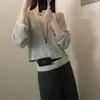 Cárdigan de punto casual estilo coreano con diseño calado para mujer, nuevo diseño de principios de otoño, chaqueta de manga larga combinada con un top tipo chaleco, conjunto de dos piezas